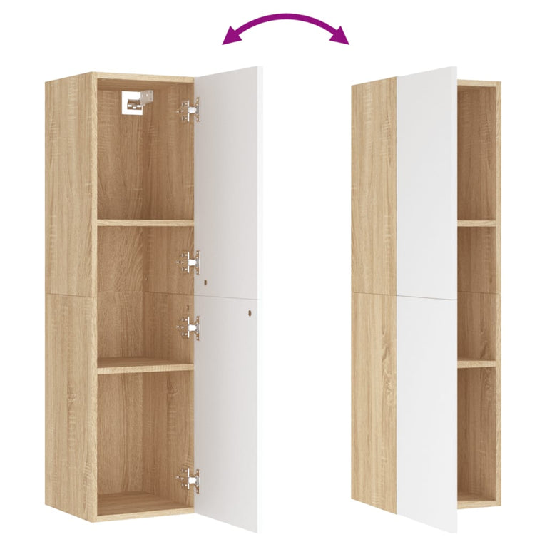 Tv-meubelen 2 st 30,5x30x110cm spaanplaat wit sonoma eikenkleur