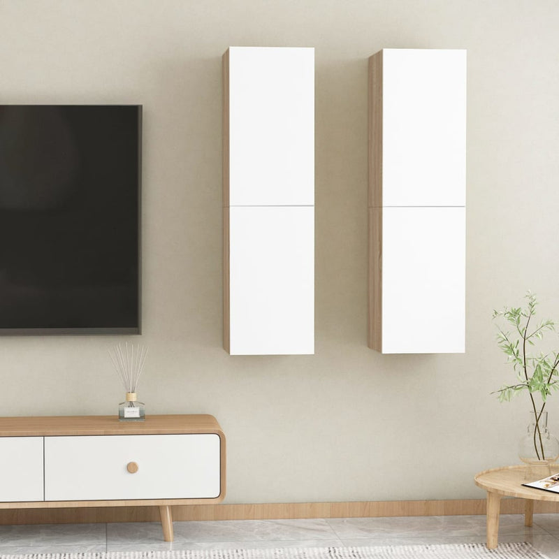 Tv-meubelen 2 st 30,5x30x110cm spaanplaat wit sonoma eikenkleur
