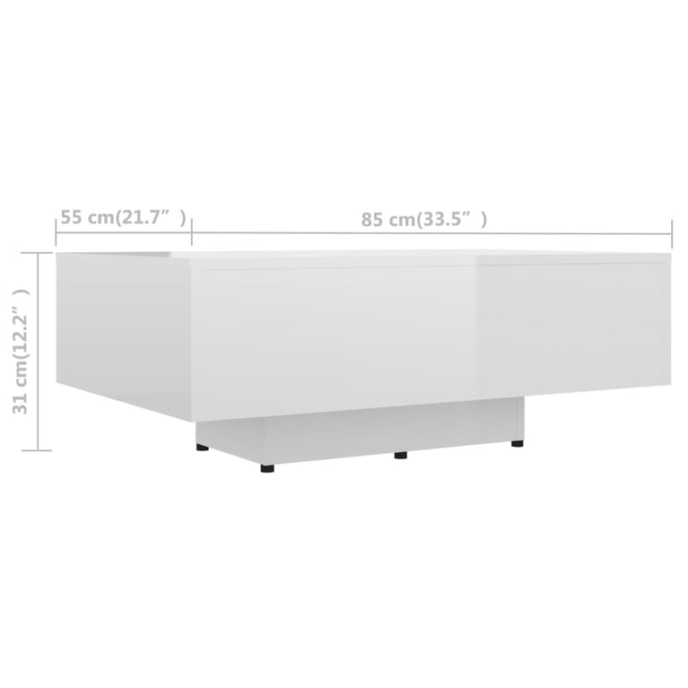 Salontafel 85x55x31 cm spaanplaat hoogglans wit MeubelReus