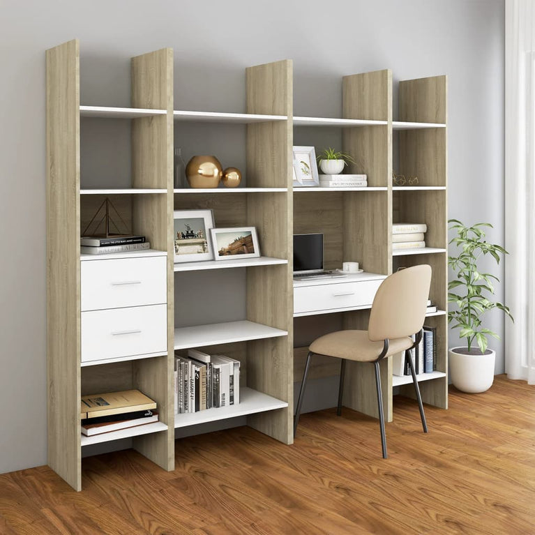 Boekenkast 60x35x180 cm spaanplaat wit en sonoma eikenkleurig