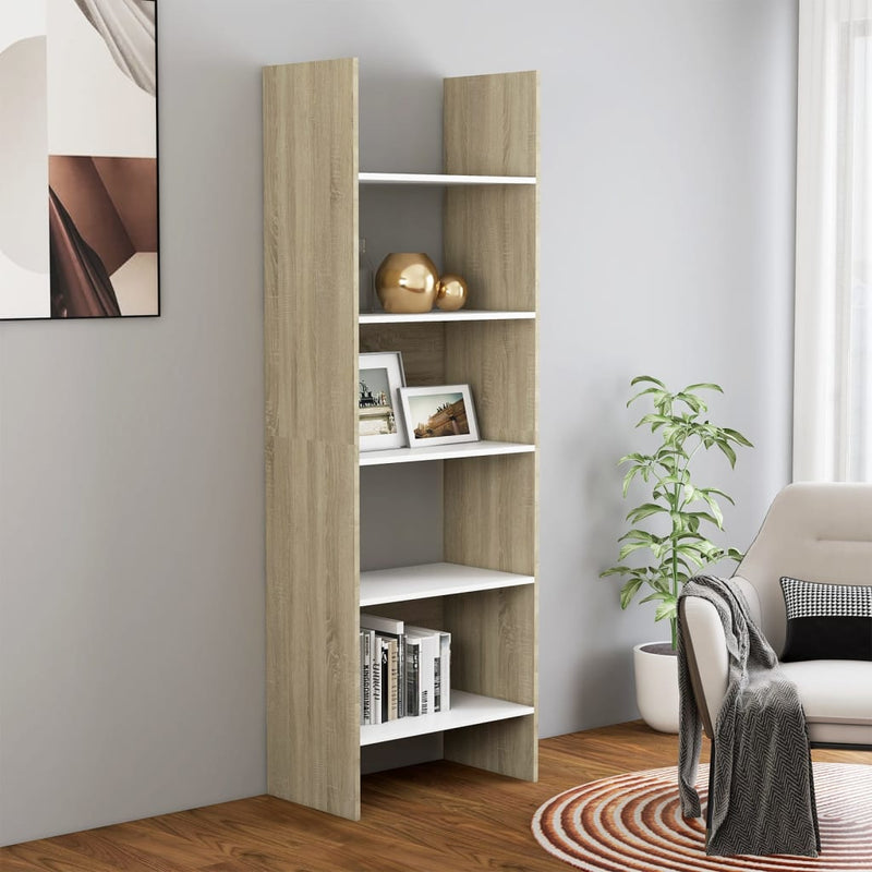 Boekenkast 60x35x180 cm spaanplaat wit en sonoma eikenkleurig