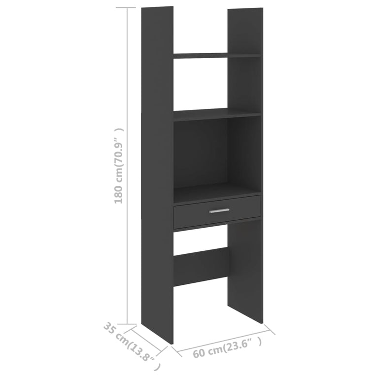 Boekenkast 60x35x180 cm spaanplaat grijs MeubelReus