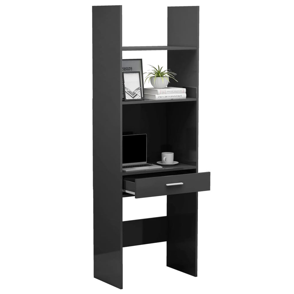 Boekenkast 60x35x180 cm spaanplaat hoogglans grijs MeubelReus