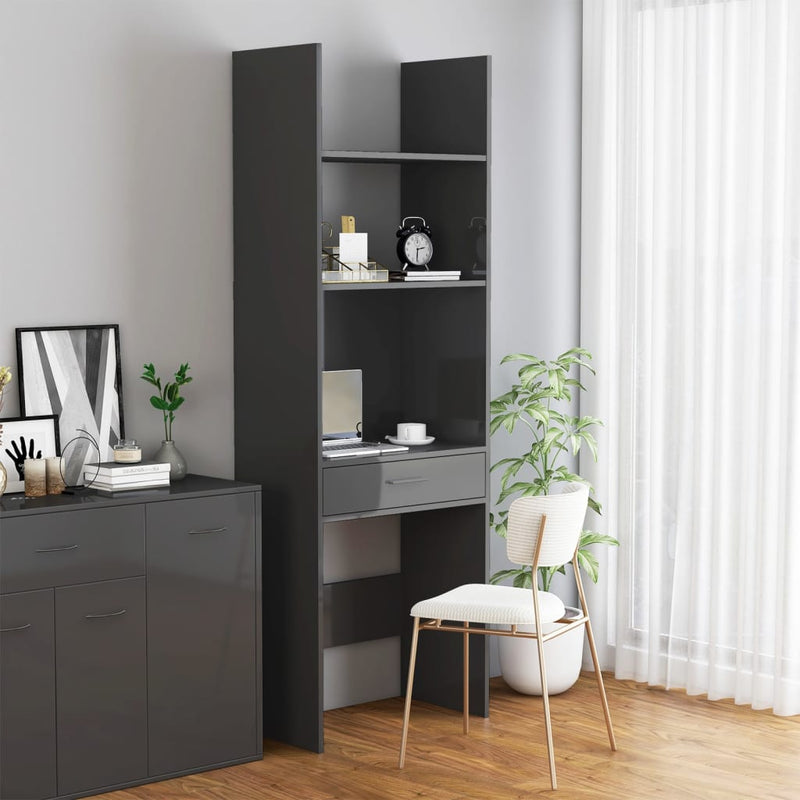 Boekenkast 60x35x180 cm spaanplaat hoogglans grijs MeubelReus