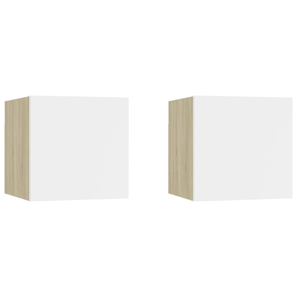 Tv-wandmeubelen 2 st 30,5x30x30 cm wit en sonoma eikenkleurig MeubelReus