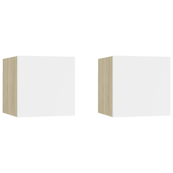 Tv-wandmeubelen 2 st 30,5x30x30 cm wit en sonoma eikenkleurig MeubelReus