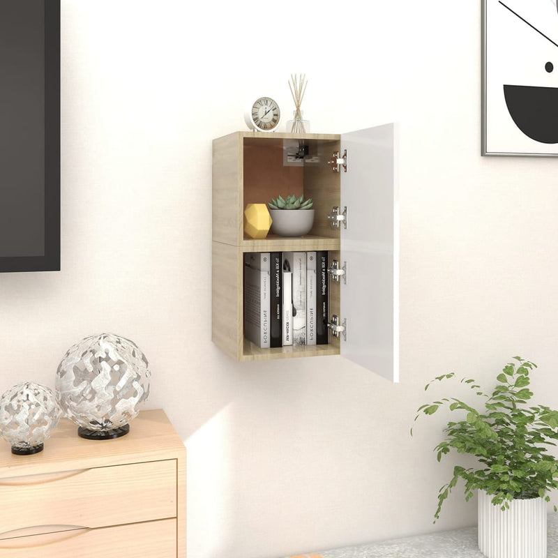 Tv-wandmeubelen 2 st 30,5x30x30 cm wit en sonoma eikenkleurig MeubelReus
