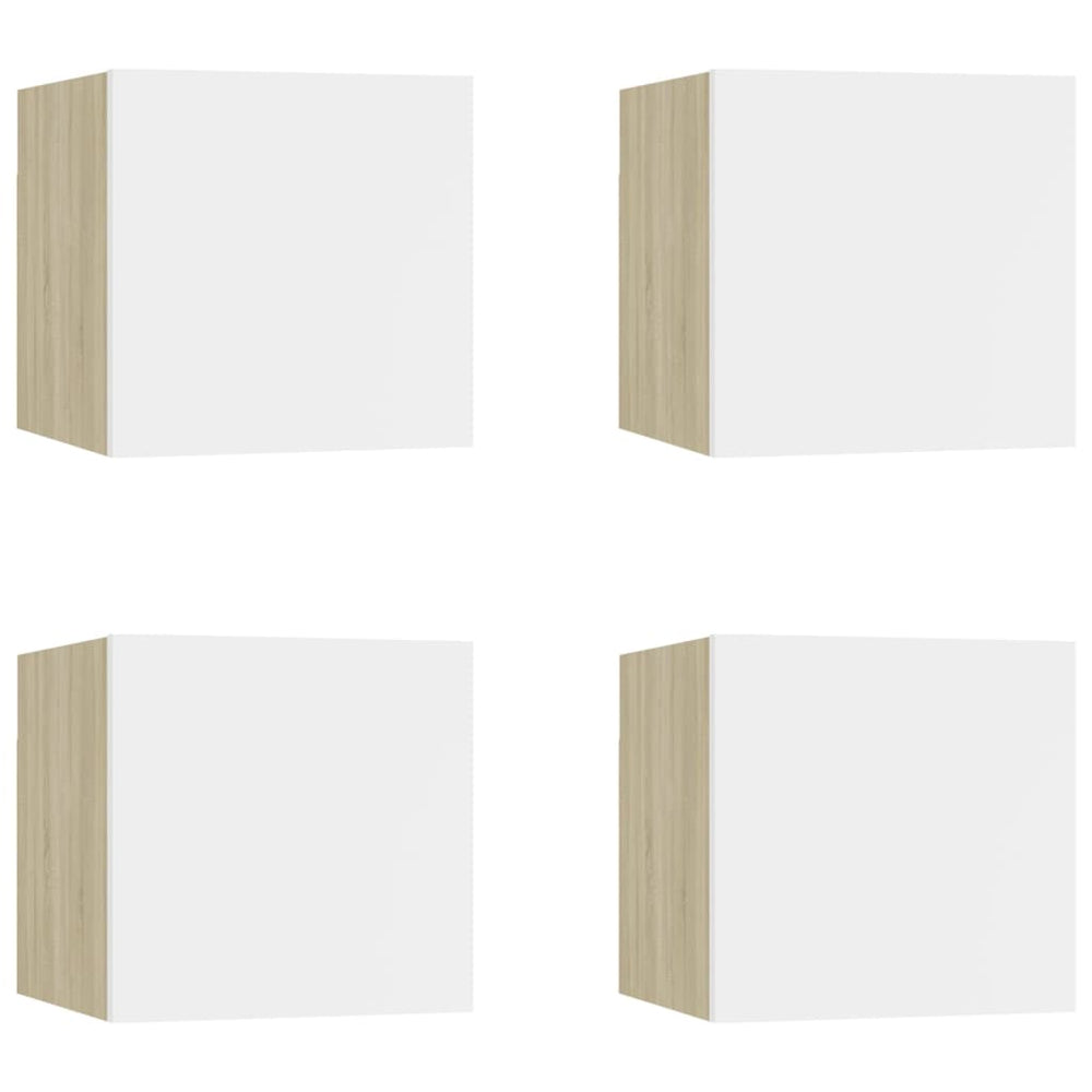 Tv-wandmeubelen 4 st 30,5x30x30 cm wit en sonoma eikenkleurig MeubelReus