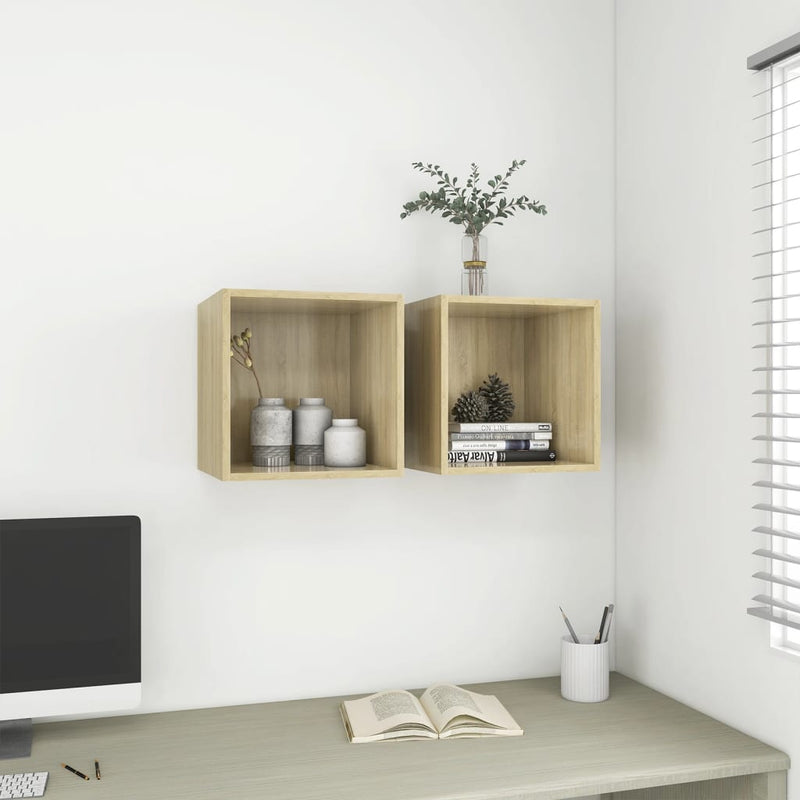 Wandkasten 2 st 37x37x37 cm spaanplaat sonoma eikenkleurig