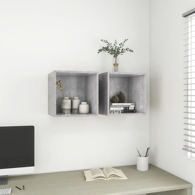 Wandkasten 2 st 37x37x37 cm spaanplaat betongrijs