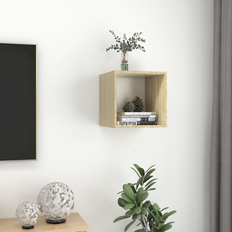 Wandkast 37x37x37 cm spaanplaat wit en sonoma eikenkleurig