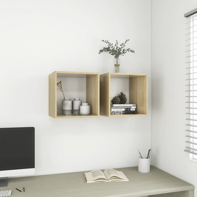 Wandkast 37x37x37 cm spaanplaat wit en sonoma eikenkleurig