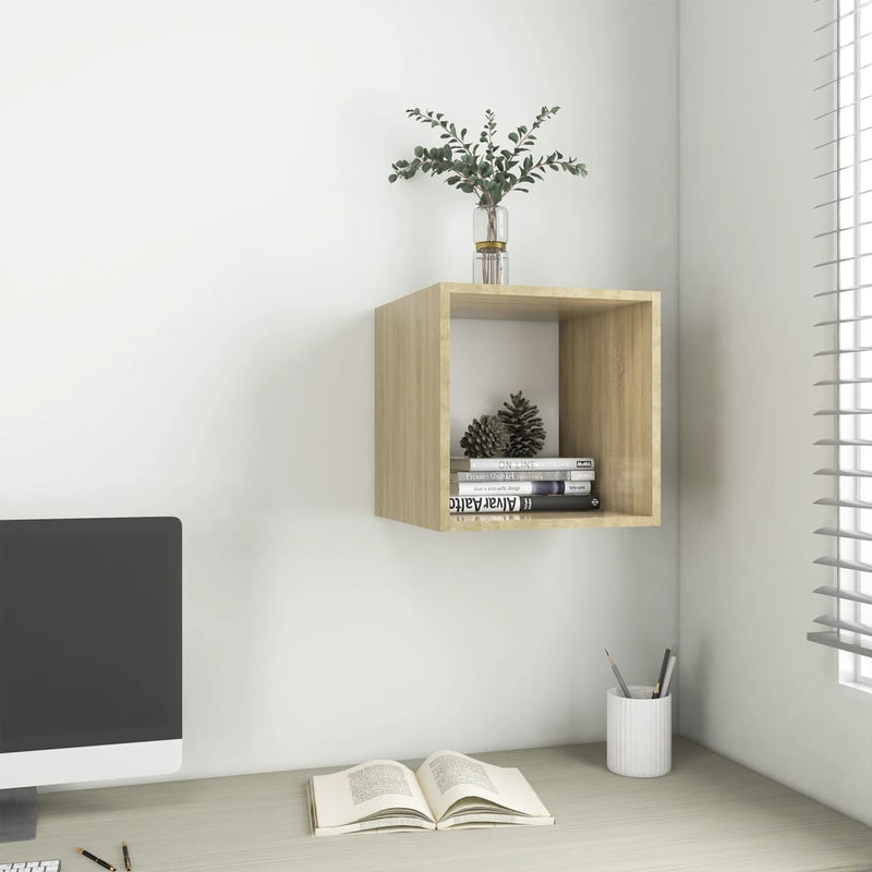 Wandkast 37x37x37 cm spaanplaat wit en sonoma eikenkleurig