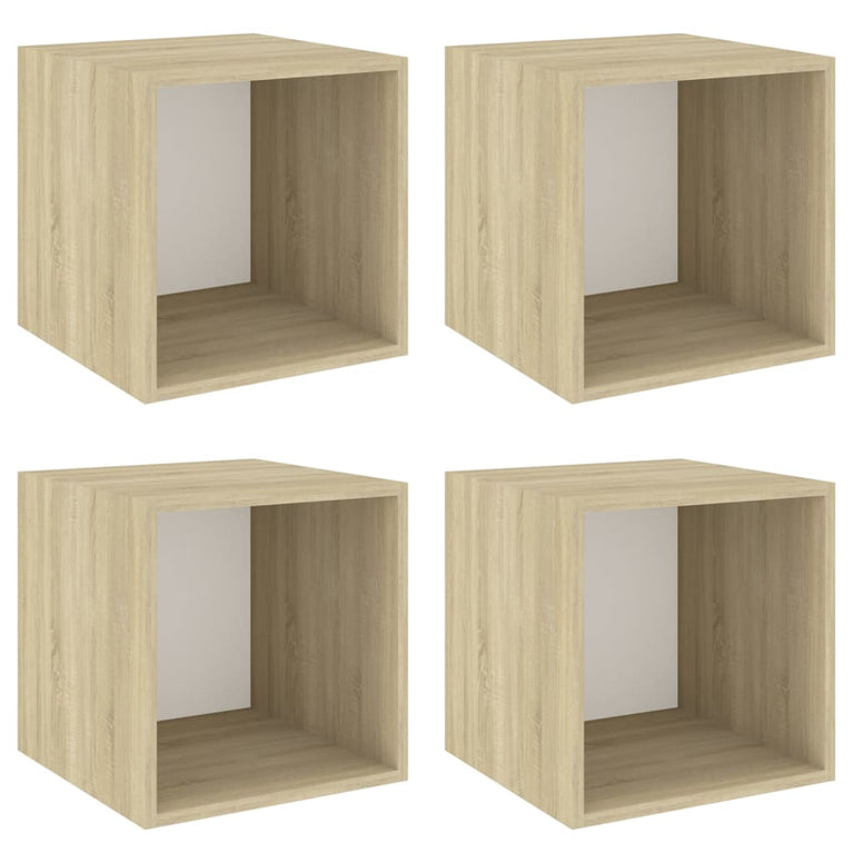 Wandkasten 4 st 37x37x37 cm spaanplaat wit sonoma eikenkleurig