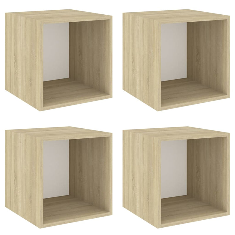 Wandkasten 4 st 37x37x37 cm spaanplaat wit sonoma eikenkleurig