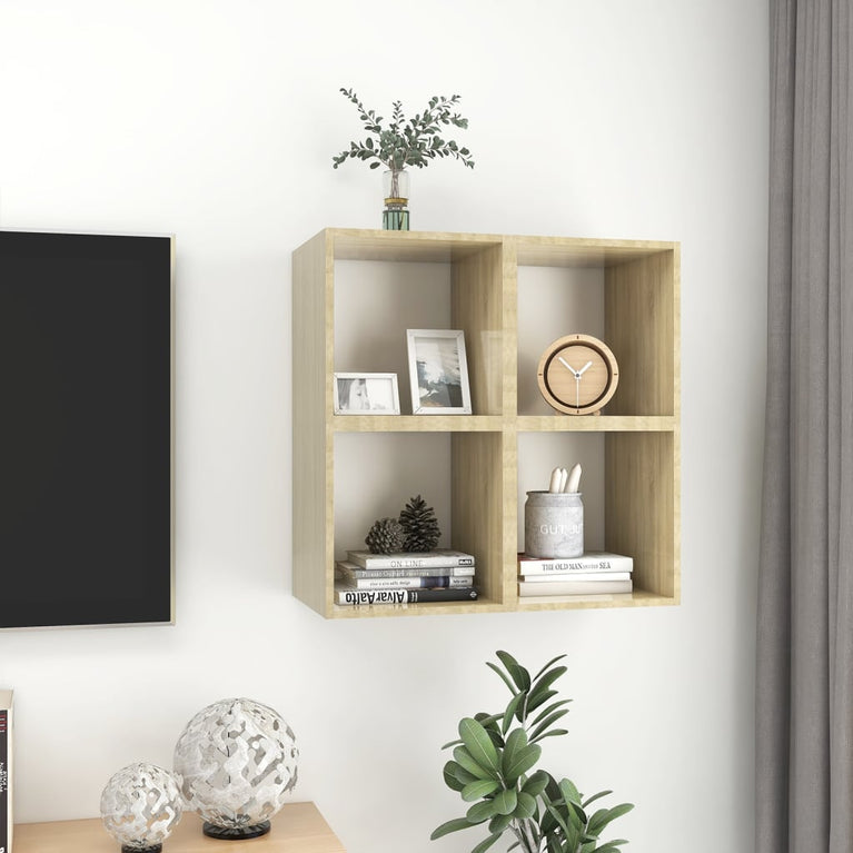Wandkasten 4 st 37x37x37 cm spaanplaat wit sonoma eikenkleurig