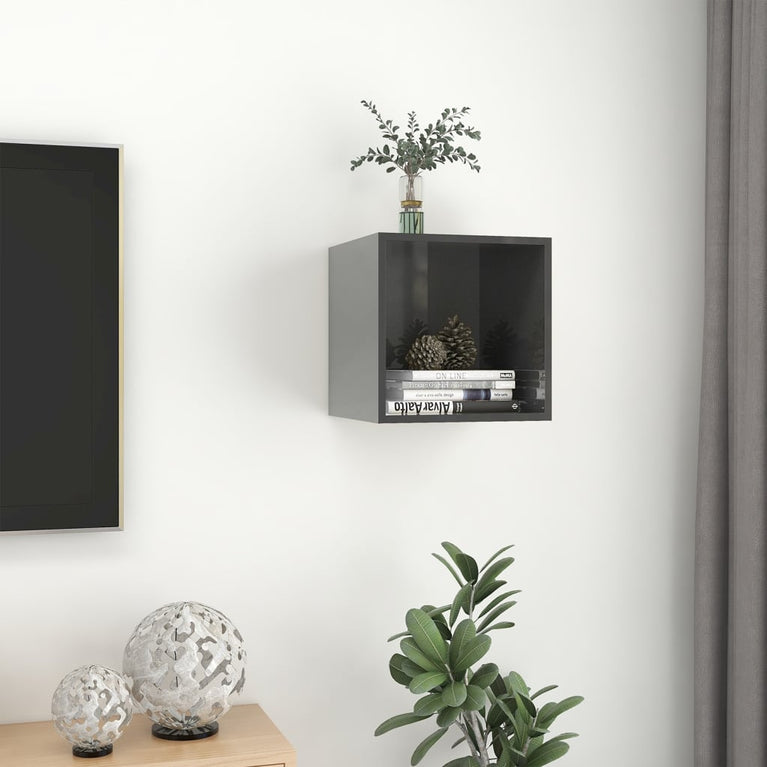 Wandkast 37x37x37 cm spaanplaat hoogglans grijs MeubelReus