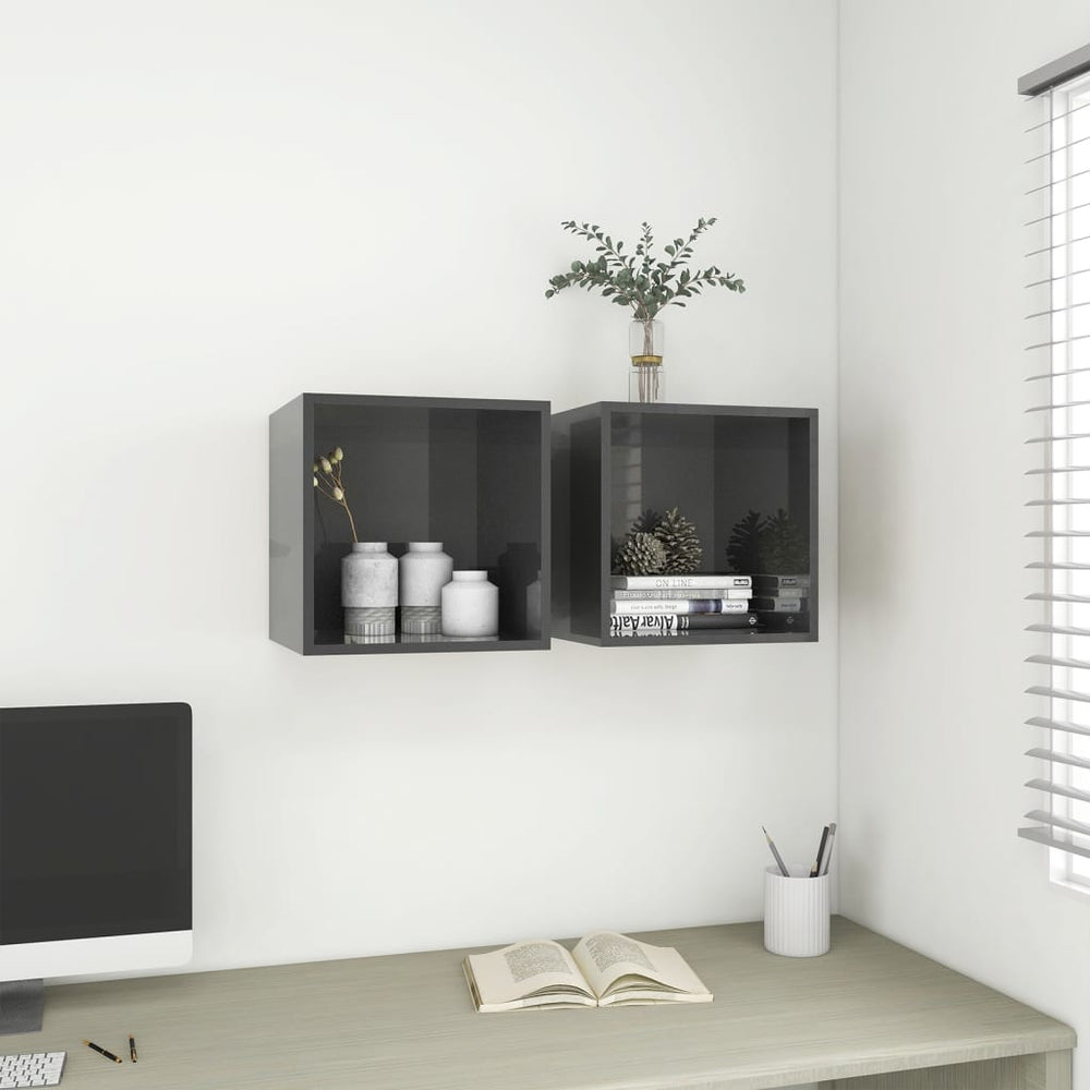 Wandkast 37x37x37 cm spaanplaat hoogglans grijs MeubelReus