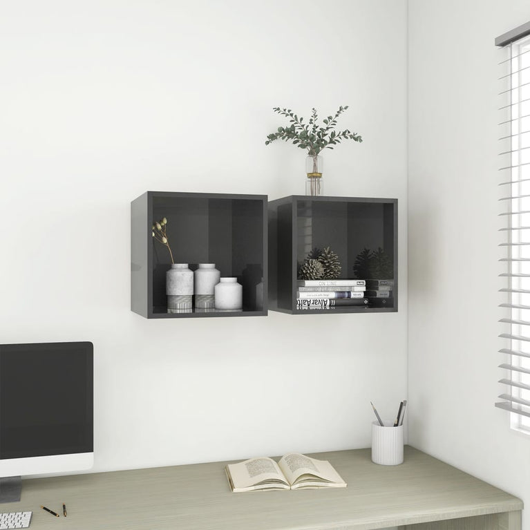 Wandkast 37x37x37 cm spaanplaat hoogglans grijs MeubelReus