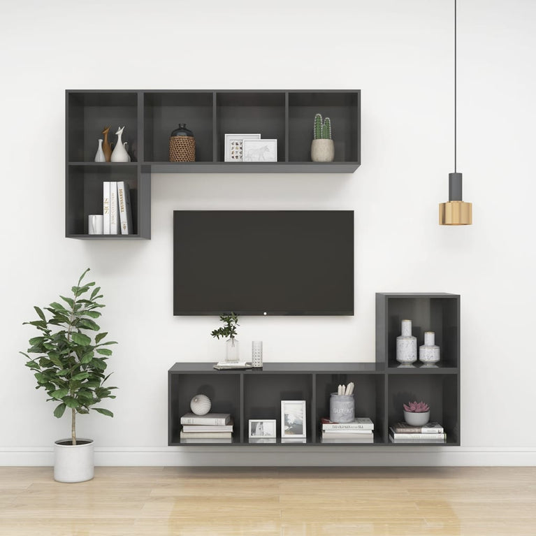 Wandkast 37x37x37 cm spaanplaat hoogglans grijs MeubelReus
