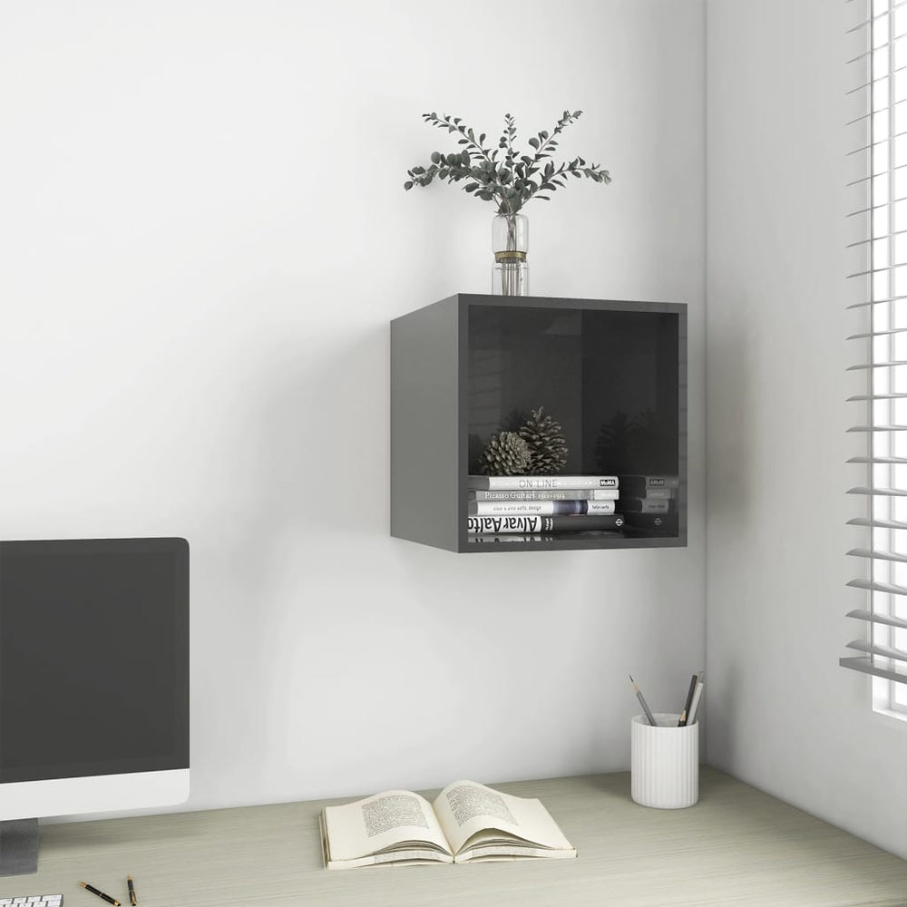 Wandkast 37x37x37 cm spaanplaat hoogglans grijs MeubelReus