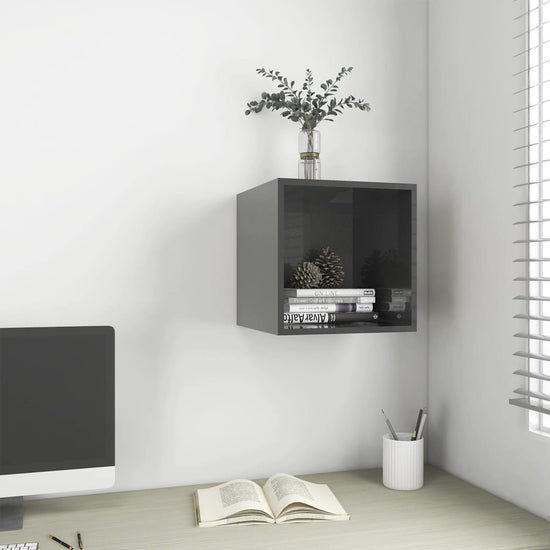 Wandkast 37x37x37 cm spaanplaat hoogglans grijs MeubelReus