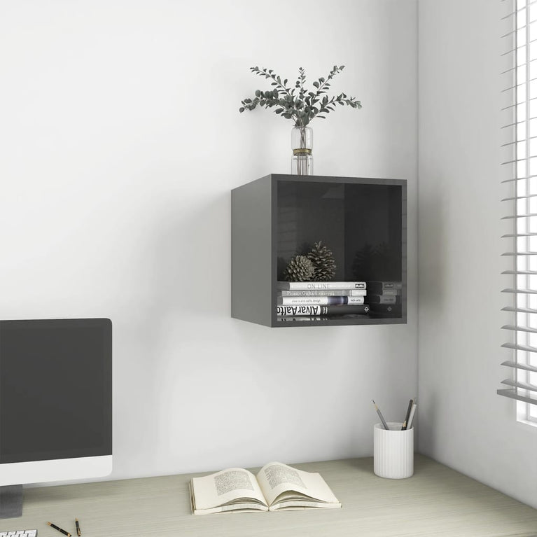 Wandkast 37x37x37 cm spaanplaat hoogglans grijs MeubelReus