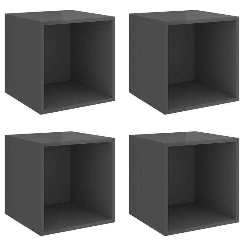 Wandkasten 4 st 37x37x37 cm spaanplaat hoogglans grijs