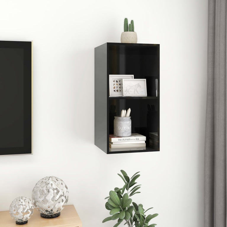 Tv-wandmeubel 37x37x72 cm spaanplaat hoogglans zwart MeubelReus
