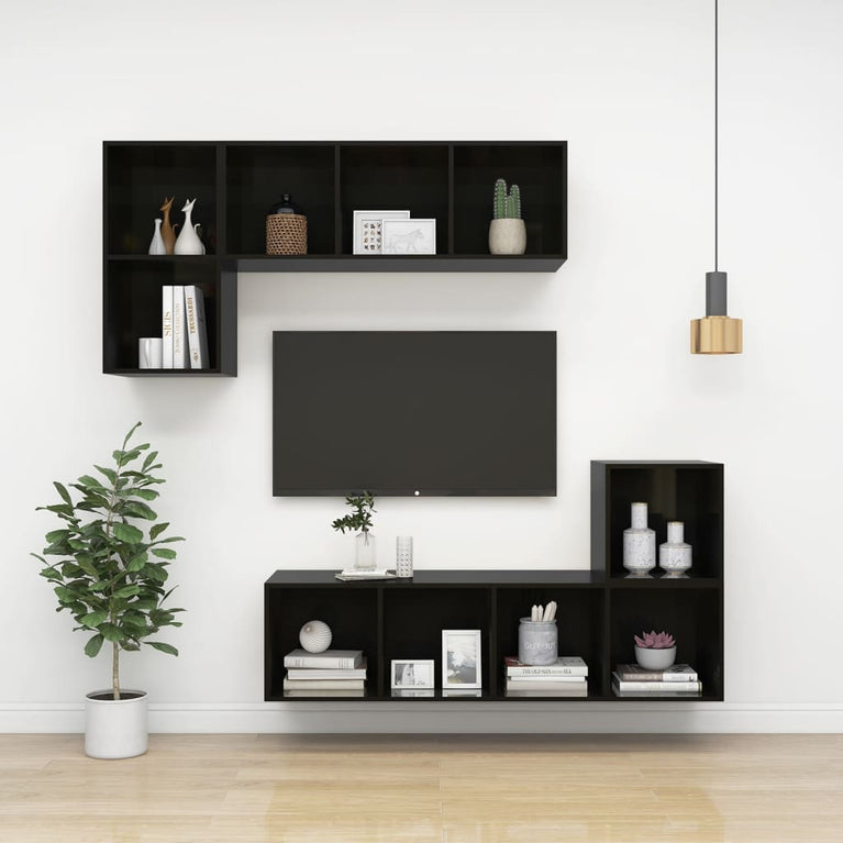 Tv-wandmeubel 37x37x72 cm spaanplaat hoogglans zwart MeubelReus