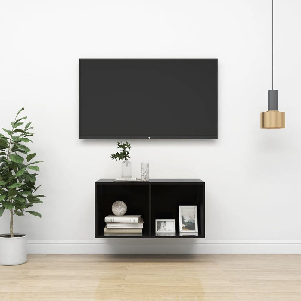 Tv-wandmeubel 37x37x72 cm spaanplaat hoogglans zwart MeubelReus
