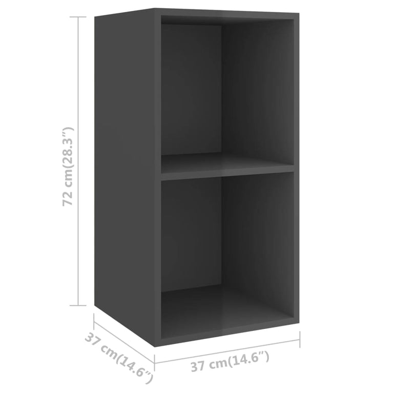 Tv-wandmeubel 37x37x72 cm spaanplaat hoogglans grijs MeubelReus