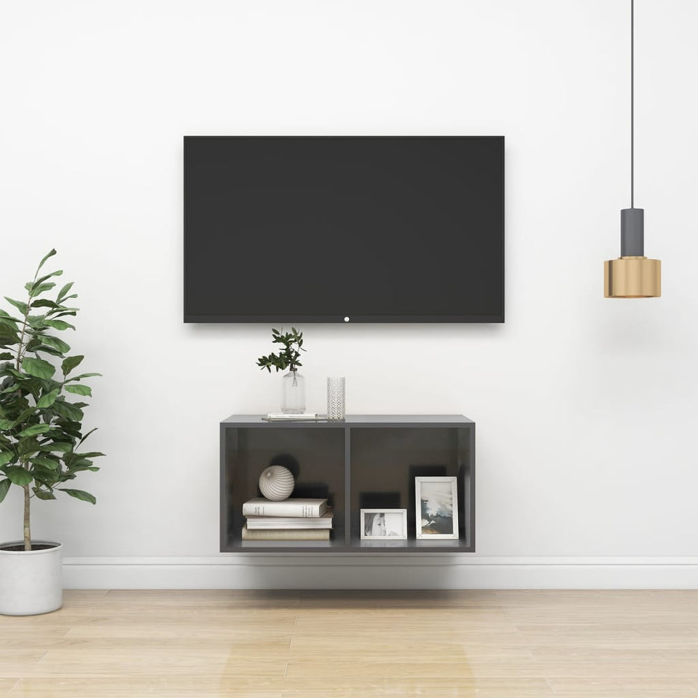Tv-wandmeubel 37x37x72 cm spaanplaat hoogglans grijs MeubelReus