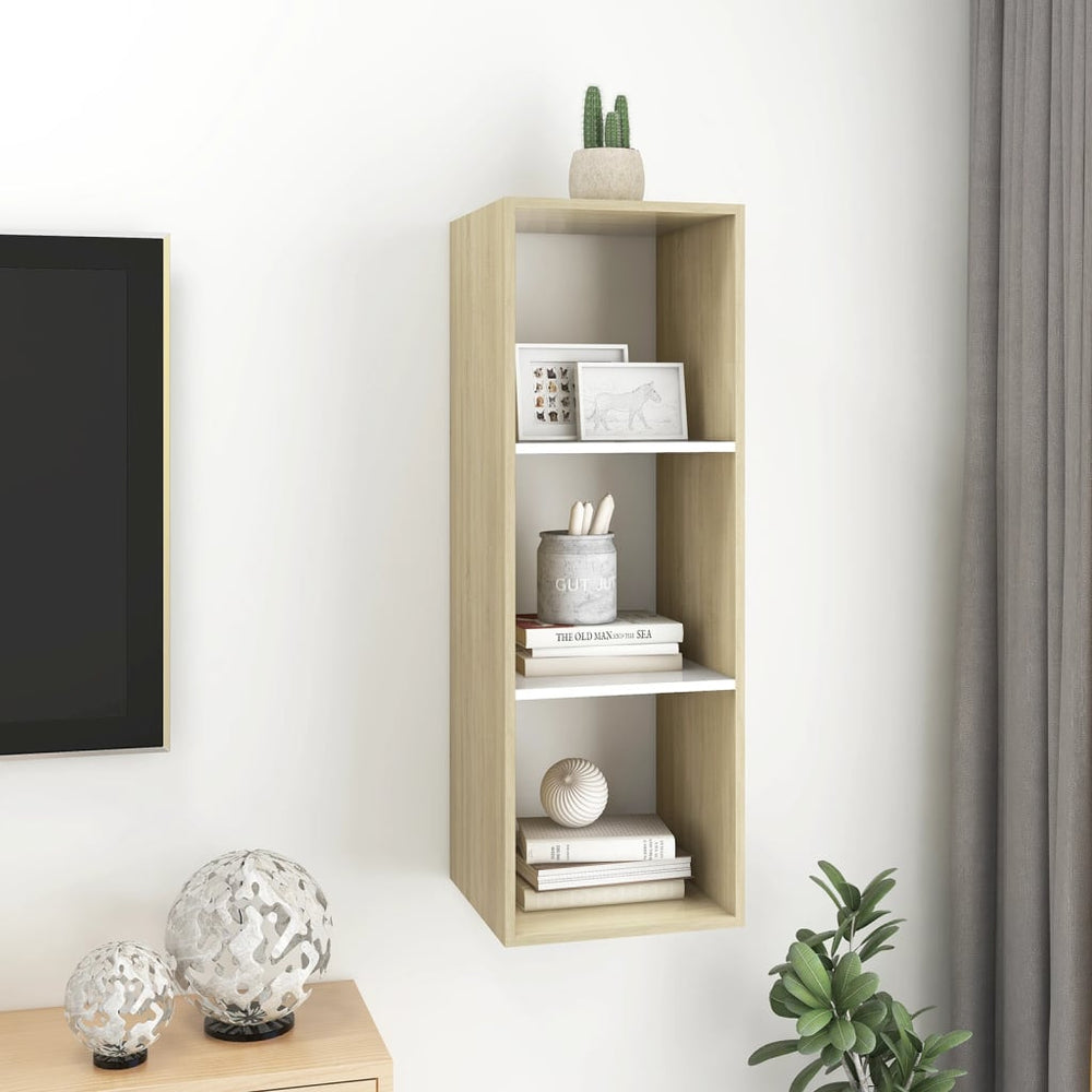 Tv-wandmeubel 37x37x107 cm spaanplaat sonoma eikenkleurig wit MeubelReus