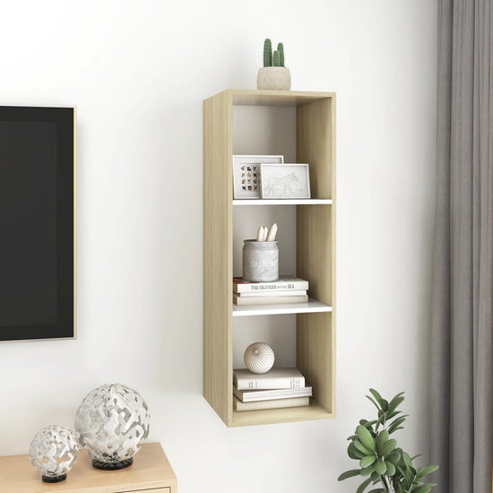 Tv-wandmeubel 37x37x107 cm spaanplaat sonoma eikenkleurig wit MeubelReus