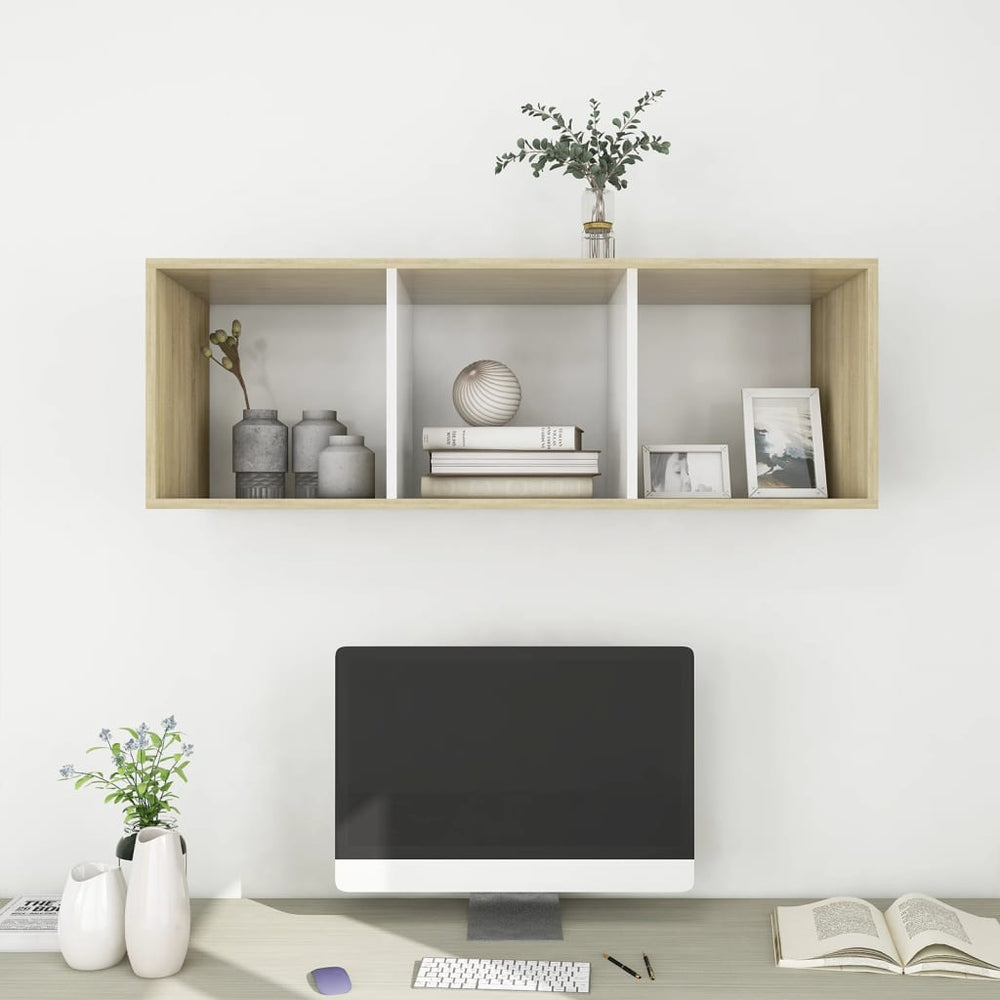 Tv-wandmeubel 37x37x107 cm spaanplaat sonoma eikenkleurig wit MeubelReus