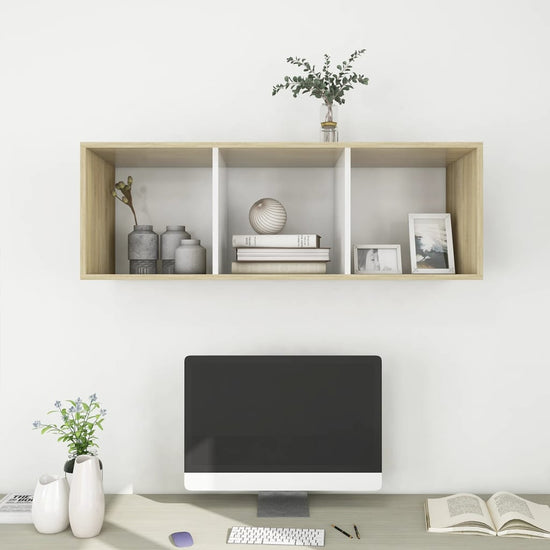 Tv-wandmeubel 37x37x107 cm spaanplaat sonoma eikenkleurig wit MeubelReus