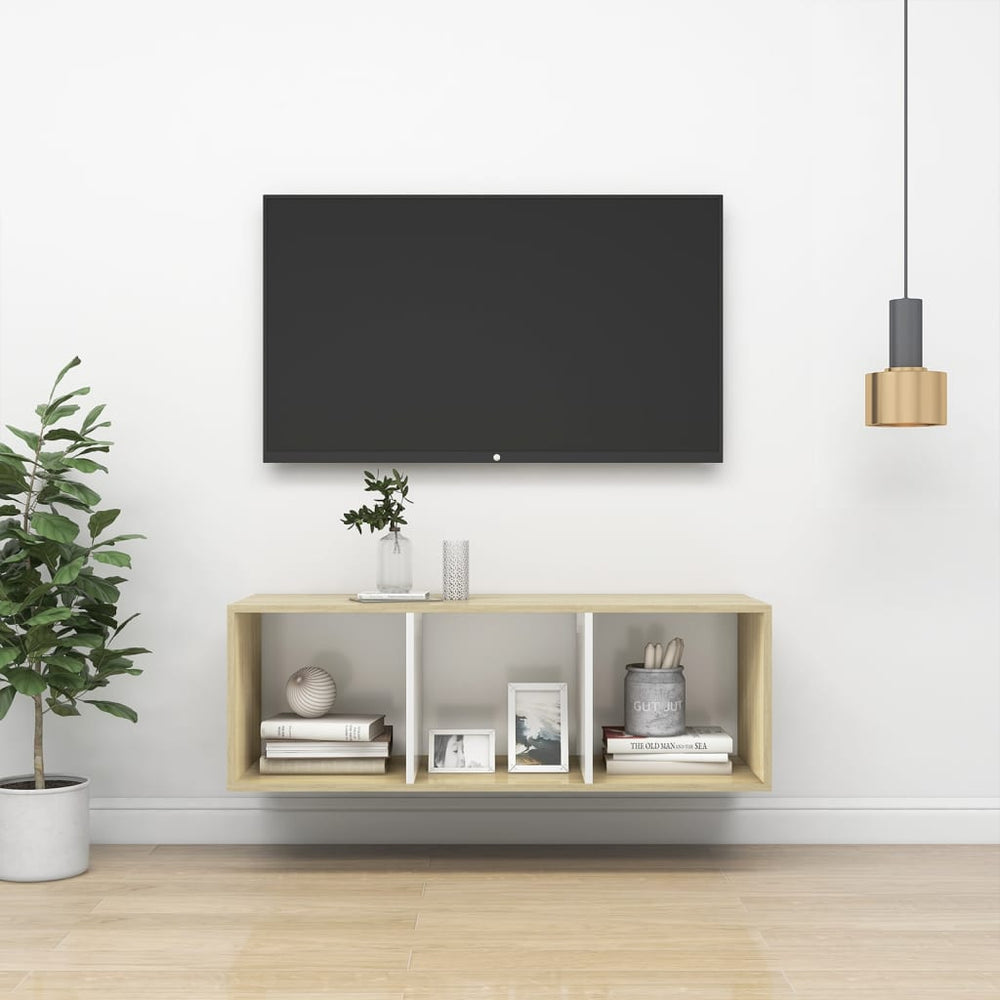 Tv-wandmeubel 37x37x107 cm spaanplaat sonoma eikenkleurig wit MeubelReus