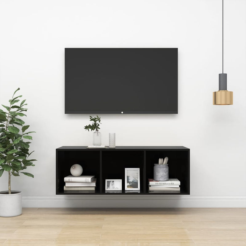 Tv-wandmeubel 37x37x107 cm spaanplaat hoogglans zwart MeubelReus