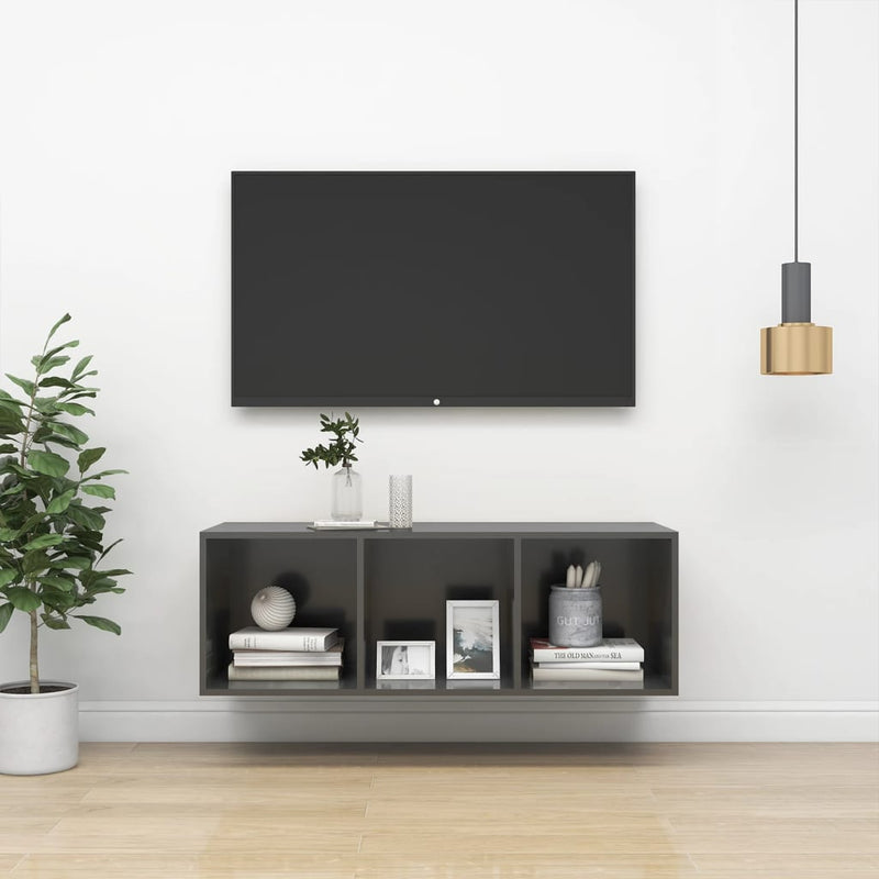 Tv-wandmeubel 37x37x107 cm spaanplaat hoogglans grijs MeubelReus