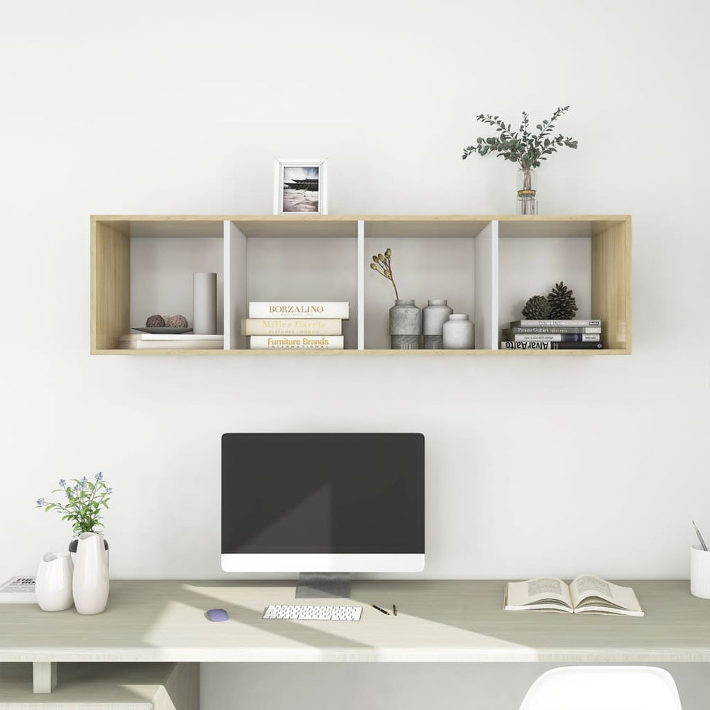 Tv-wandmeubel 37x37x142,5 cm spaanplaat sonoma eikenkleurig wit MeubelReus
