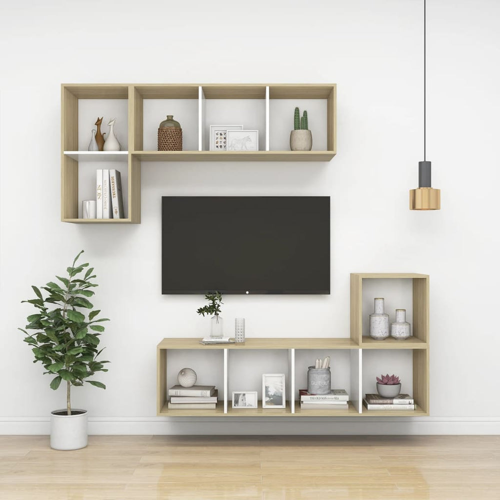 Tv-wandmeubel 37x37x142,5 cm spaanplaat sonoma eikenkleurig wit MeubelReus