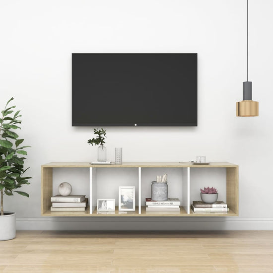 Tv-wandmeubel 37x37x142,5 cm spaanplaat sonoma eikenkleurig wit MeubelReus