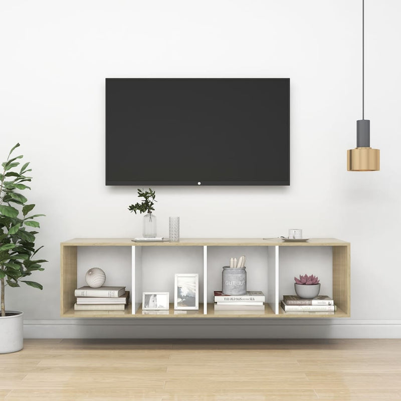 Tv-wandmeubel 37x37x142,5 cm spaanplaat sonoma eikenkleurig wit MeubelReus
