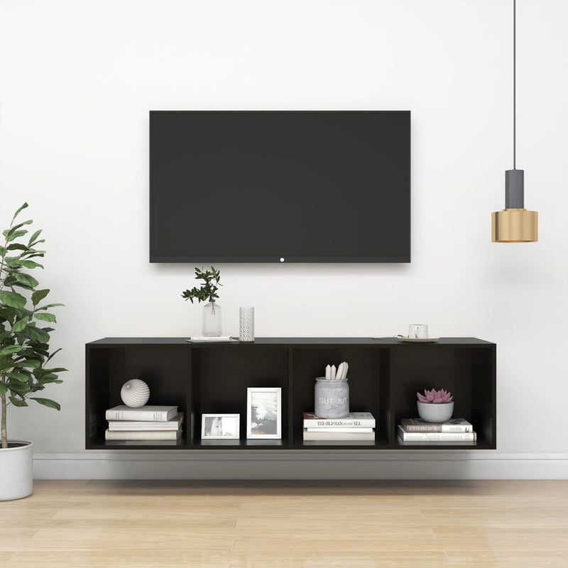 Tv-wandmeubel 37x37x142,5 cm spaanplaat hoogglans zwart MeubelReus