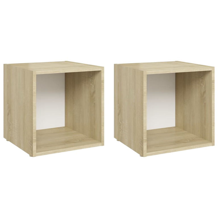 Tv-meubelen 2 st 37x35x37 cm spaanplaat wit sonoma eikenkleurig MeubelReus