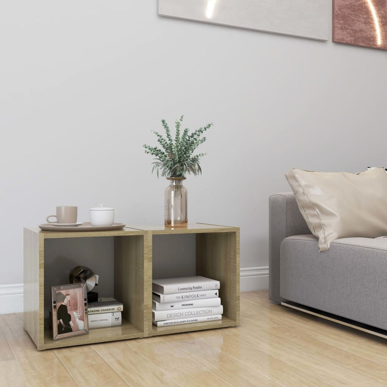 Tv-meubelen 2 st 37x35x37 cm spaanplaat wit sonoma eikenkleurig MeubelReus