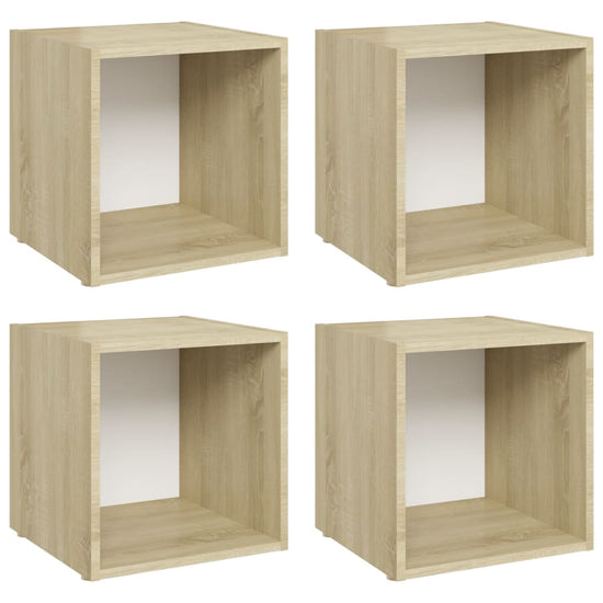 Tv-meubelen 4 st 37x35x37 cm spaanplaat wit sonoma eikenkleurig MeubelReus