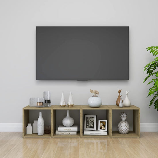 Tv-meubelen 4 st 37x35x37 cm spaanplaat wit sonoma eikenkleurig MeubelReus