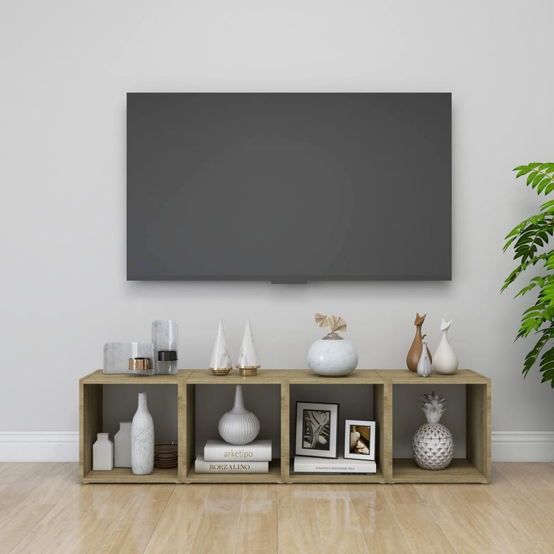 Tv-meubelen 4 st 37x35x37 cm spaanplaat wit sonoma eikenkleurig MeubelReus